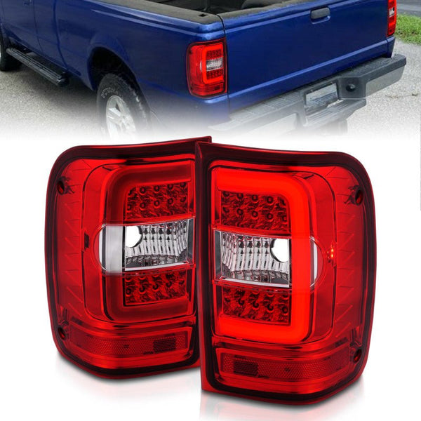 ANZO 2001-2011 Ford Ranger LED Tail Lights w/ Light Bar Chrome Housing Red/Clear Lens - Eastern Shore Retros