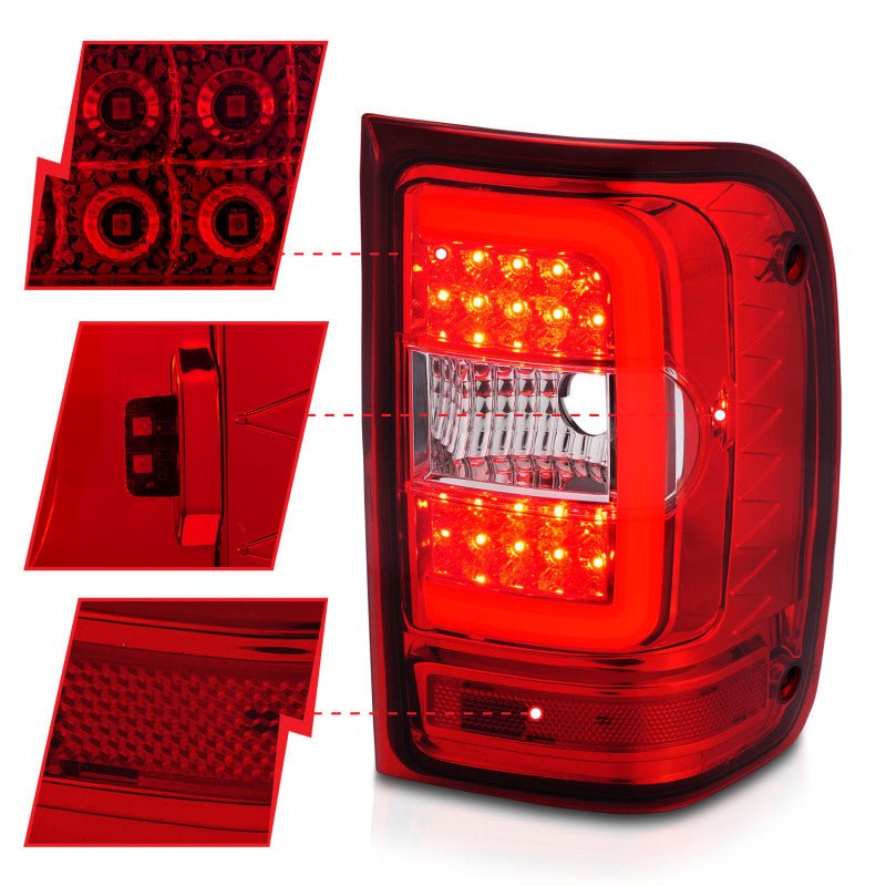 ANZO 2001-2011 Ford Ranger LED Tail Lights w/ Light Bar Chrome Housing Red/Clear Lens - Eastern Shore Retros