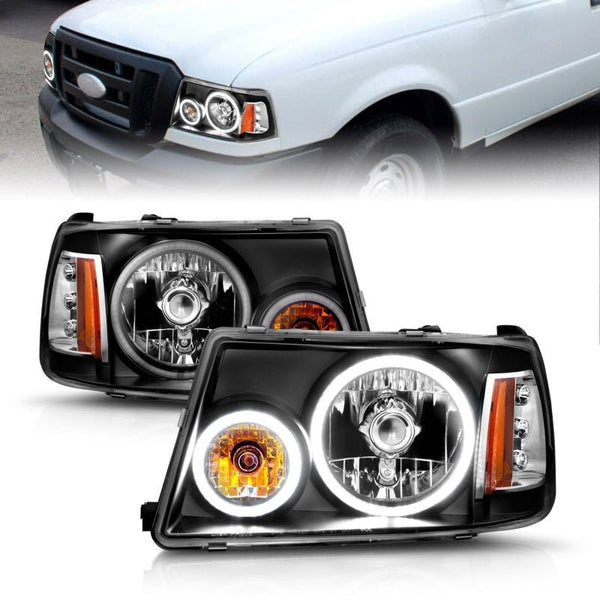 ANZO 2001-2011 Ford Ranger Projector Headlights w/ Halo Black (CCFL) 1 pc - Eastern Shore Retros