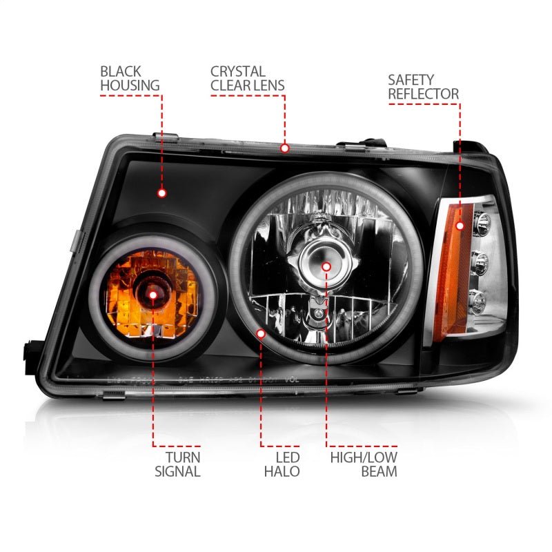 ANZO 2001-2011 Ford Ranger Projector Headlights w/ Halo Black (CCFL) 1 pc - Eastern Shore Retros