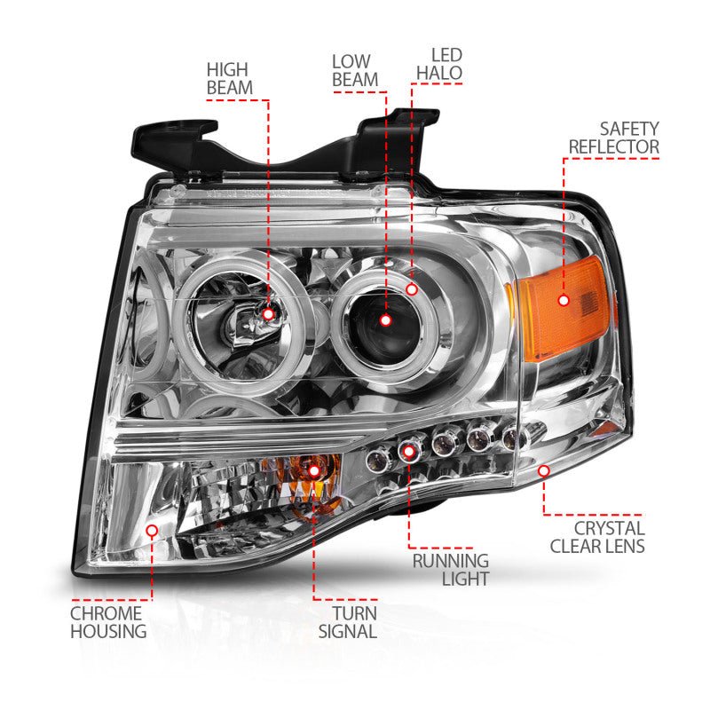 ANZO 2007-2014 Ford Expedition Projector Headlights Chrome - Eastern Shore Retros