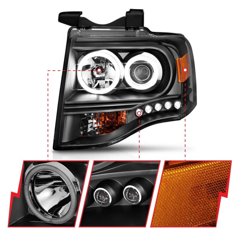 ANZO 2007-2014 Ford Expedition Projector Headlights w/ Halo Black - Eastern Shore Retros