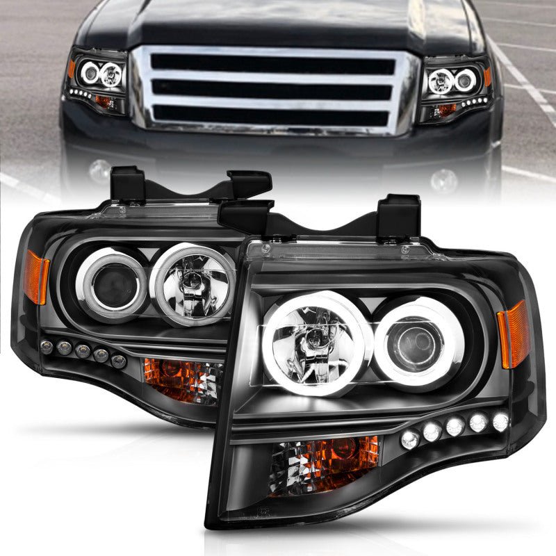 ANZO 2007-2014 Ford Expedition Projector Headlights w/ Halo Black - Eastern Shore Retros