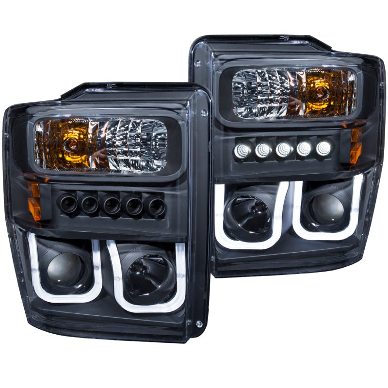 ANZO 2008-2010 Ford F-250 Projector Headlights w/ U-Bar Black - Eastern Shore Retros