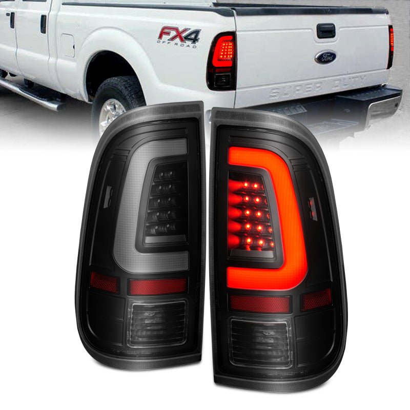 ANZO 2008-2016 Ford F-250 LED Tail w/ Lights Bar Black Housing Smoke Lens - Eastern Shore Retros