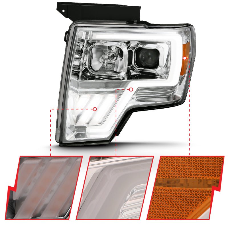 ANZO 2009-2013 Ford F-150 Projector Light Bar G4 Switchback H.L. Chrome Amber - Eastern Shore Retros