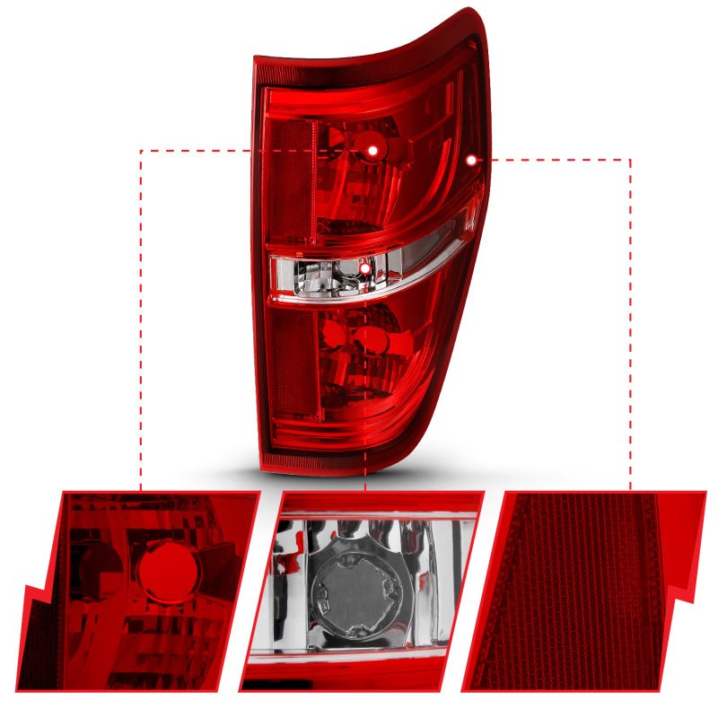 ANZO 2009-2014 Ford F-150 Euro Taillight Red/Clear (W/O Bulb) - Eastern Shore Retros