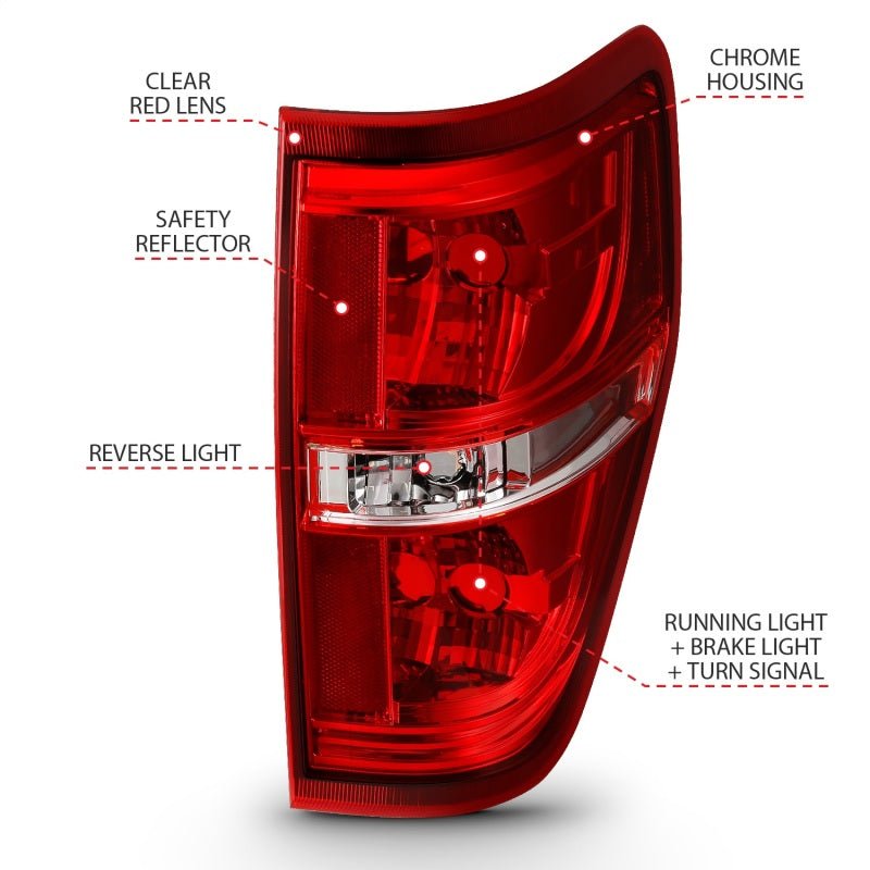 ANZO 2009-2014 Ford F-150 Euro Taillight Red/Clear (W/O Bulb) - Eastern Shore Retros