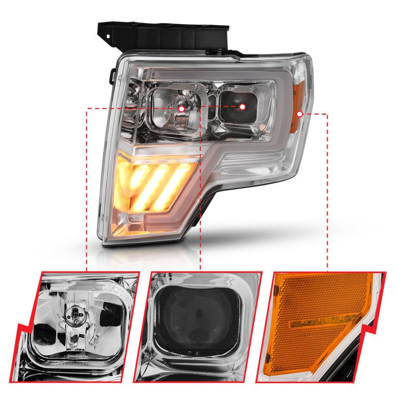 ANZO 2009-2014 Ford F-150 Projector Headlight Chrome Amber - Eastern Shore Retros