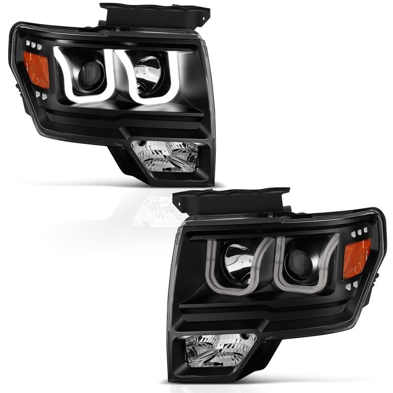 ANZO 2009-2014 Ford F-150 Projector Headlights w/ U-Bar Black - Eastern Shore Retros