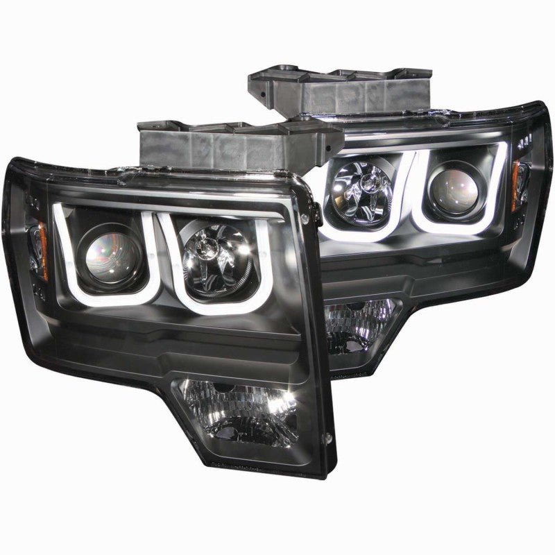 ANZO 2009-2014 Ford F-150 Projector Headlights w/ U-Bar Black - Eastern Shore Retros