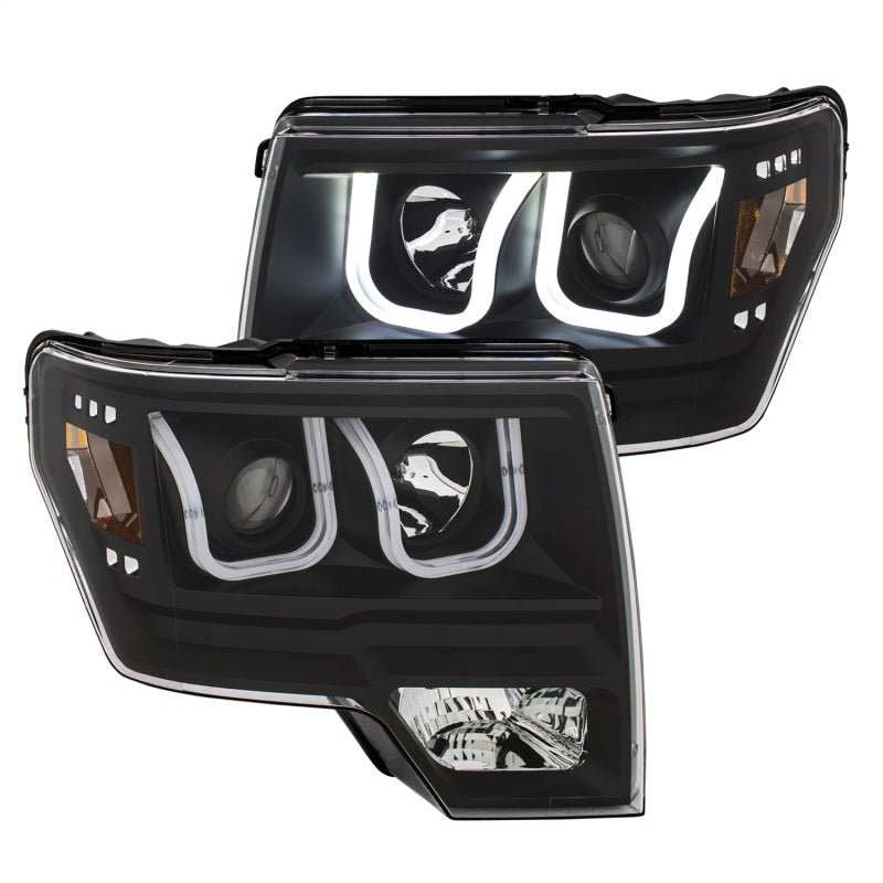 ANZO 2009-2014 Ford F-150 Projector Headlights w/ U-Bar Switchback Black w/ Amber - Eastern Shore Retros