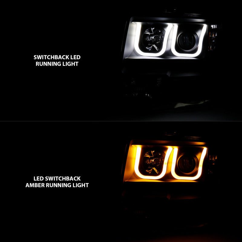 ANZO 2009-2014 Ford F-150 Projector Headlights w/ U-Bar Switchback Black w/ Amber - Eastern Shore Retros