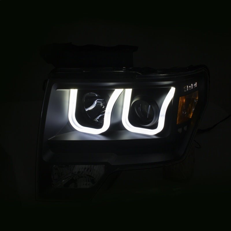 ANZO 2009-2014 Ford F-150 Projector Headlights w/ U-Bar Switchback Black w/ Amber - Eastern Shore Retros