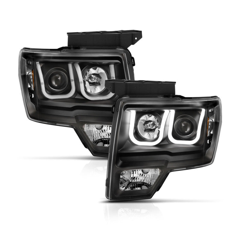 ANZO 2009-2014 Ford F-150 Projector Headlights w/ U-Bar Switchback Black w/ Amber - Eastern Shore Retros