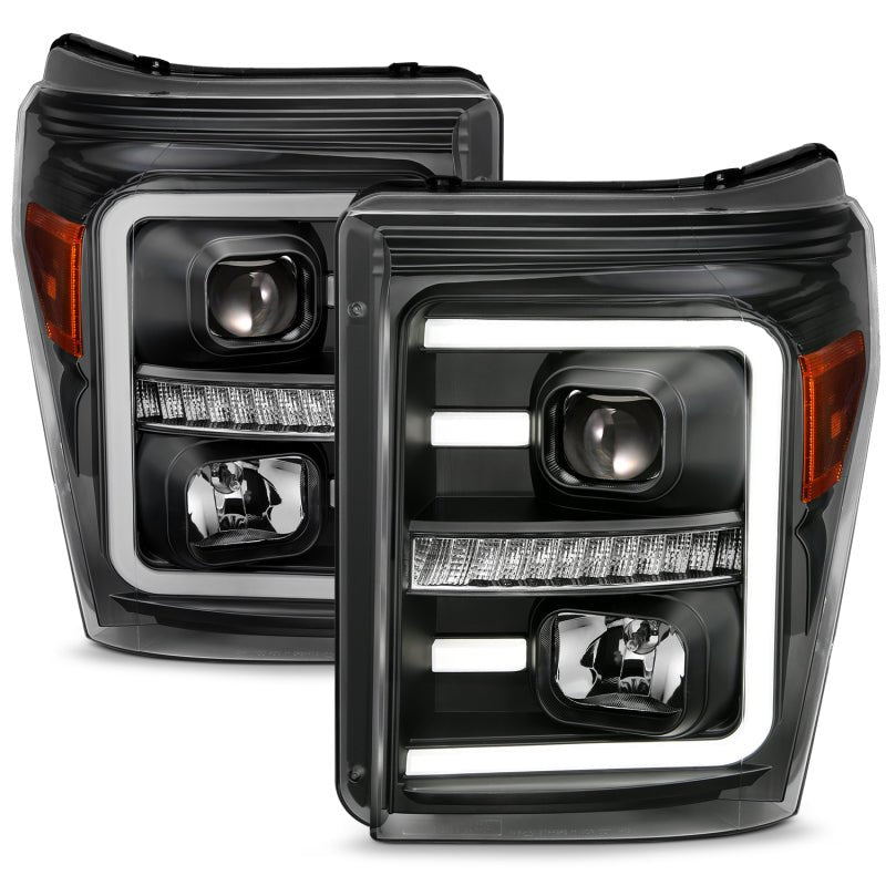 ANZO 2011-2016 Ford F250 Projector Headlights w/ Plank Style Switchback Black w/ Amber - Eastern Shore Retros