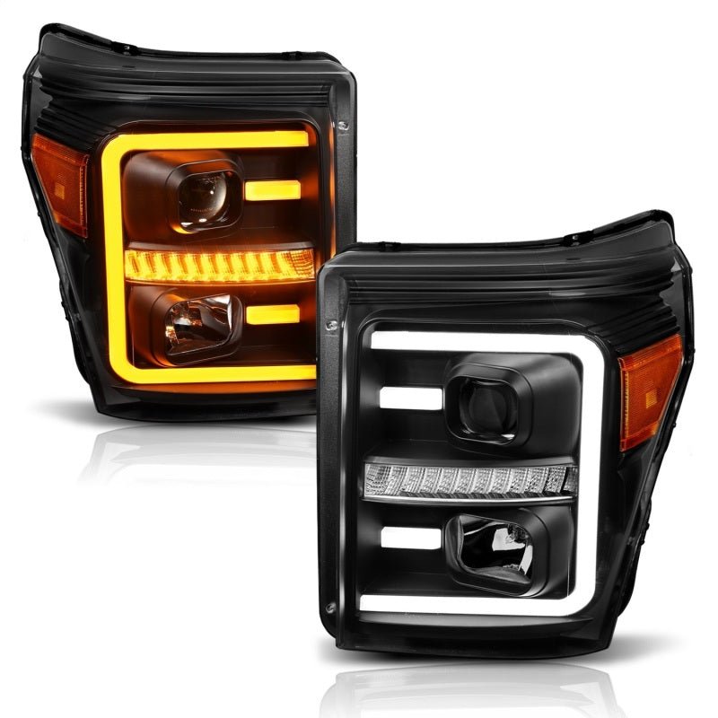 ANZO 2011-2016 Ford F250 Projector Headlights w/ Plank Style Switchback Black w/ Amber - Eastern Shore Retros