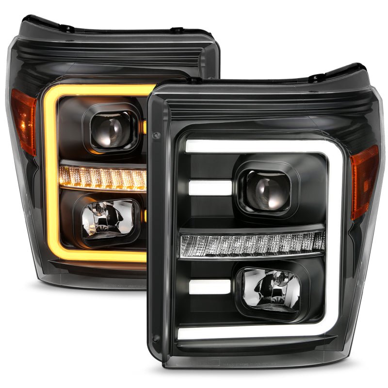 ANZO 2011-2016 Ford F250 Projector Headlights w/ Plank Style Switchback Black w/ Amber - Eastern Shore Retros