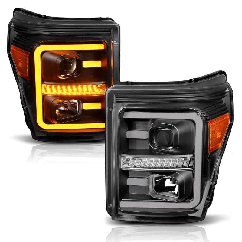 ANZO 2011-2016 Ford F250 Projector Headlights w/ Plank Style Switchback Black w/ Amber - Eastern Shore Retros