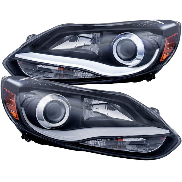 ANZO 2012-2014 Ford Focus Projector Headlights w/ Plank Style Design Black - Eastern Shore Retros