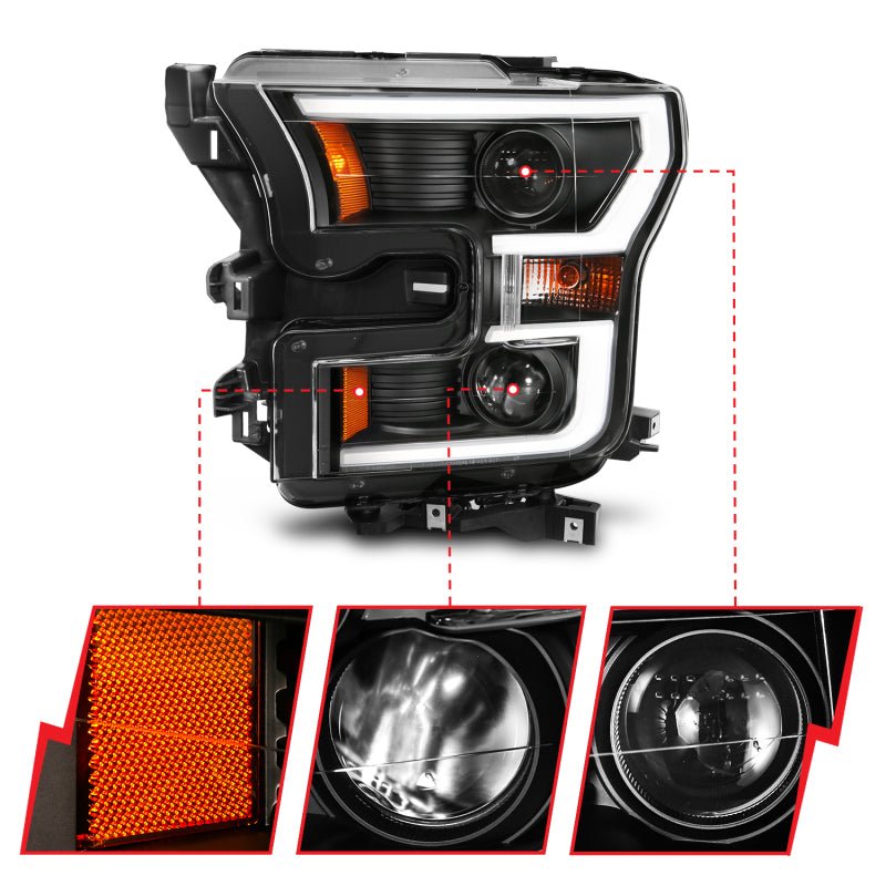 ANZO 2015-2017 Ford F-150 Projector Headlights w/ Plank Style Switchback Black w/ Amber - Eastern Shore Retros