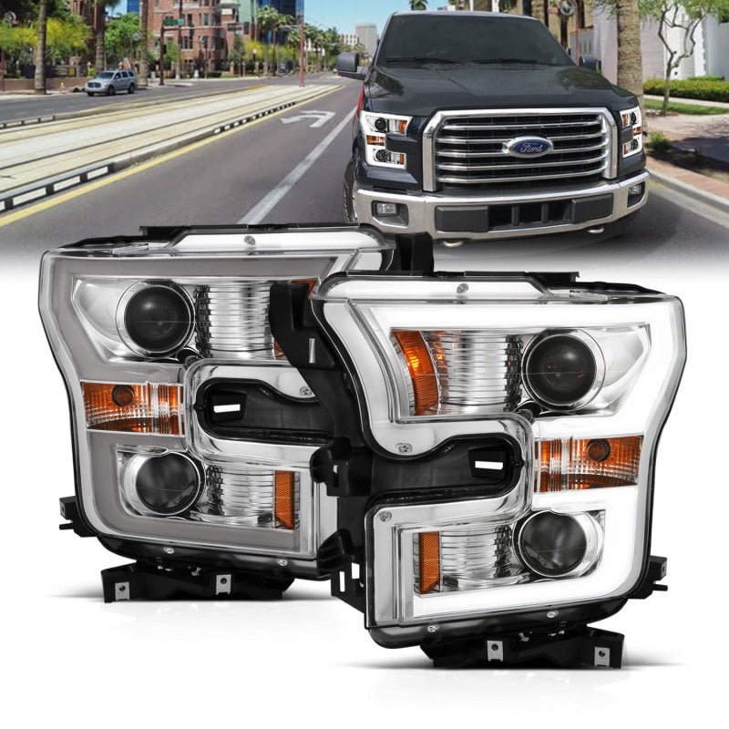 ANZO 2015-2017 Ford F-150 Projector Headlights w/ Plank Style Switchback Chrome w/ Amber - Eastern Shore Retros