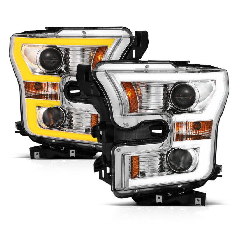 ANZO 2015-2017 Ford F-150 Projector Headlights w/ Plank Style Switchback Chrome w/ Amber - Eastern Shore Retros