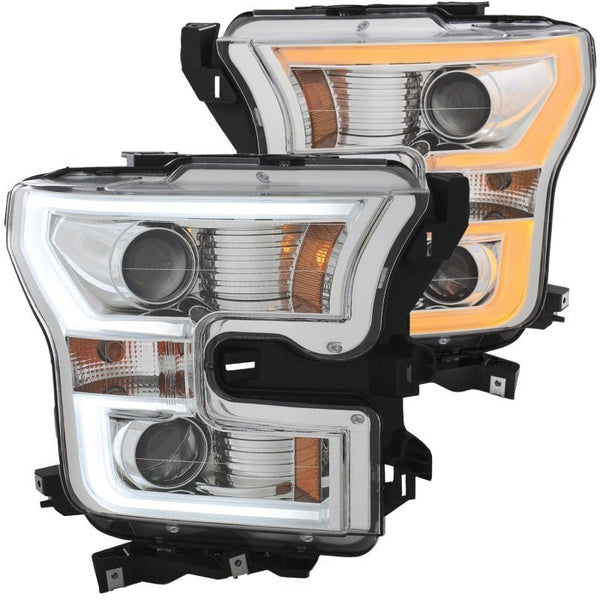 ANZO 2015-2017 Ford F-150 Projector Headlights w/ Plank Style Switchback Chrome w/ Amber - Eastern Shore Retros