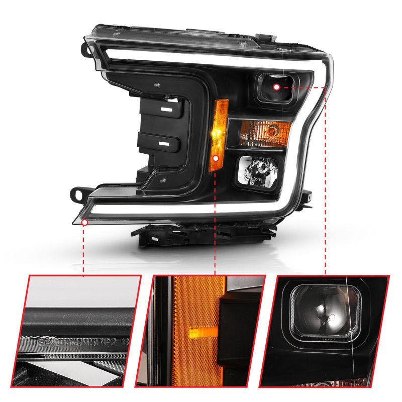 ANZO 2018-2019 Ford F-150 Projector Plank Style H.L. Black Amber (Without Switchback) - Eastern Shore Retros