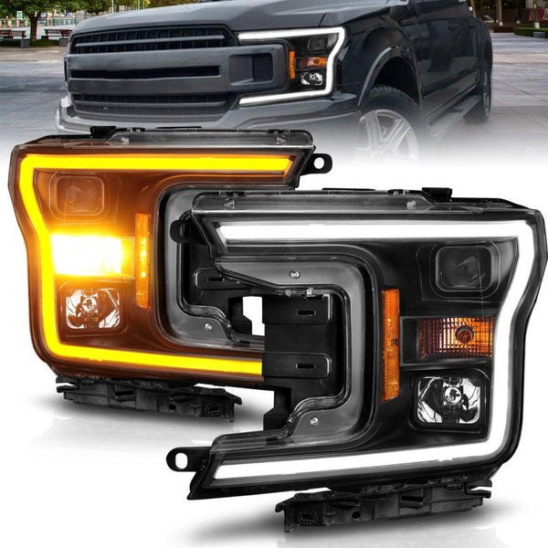 ANZO 2018-2020 Ford F-150 Projector Headlight w/ Plank Style Switchback Black Housing - Eastern Shore Retros