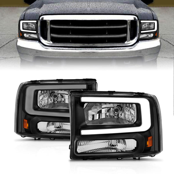 ANZO 99-04 Ford F250/F350/F450/Excursion (excl. 99) Crystal Headlights - w/ Light Bar Black Housing - Eastern Shore Retros