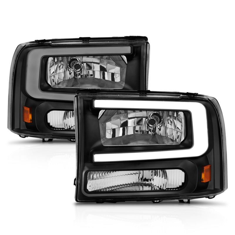 ANZO 99-04 Ford F250/F350/F450/Excursion (excl. 99) Crystal Headlights - w/ Light Bar Black Housing - Eastern Shore Retros