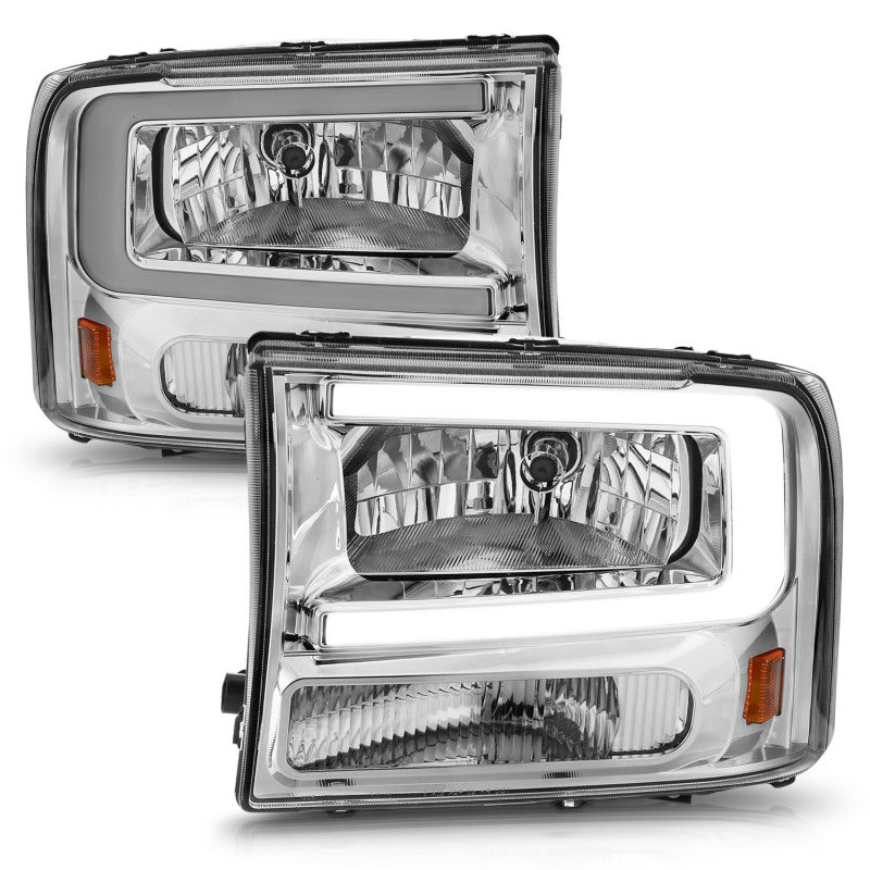 ANZO 99-04 Ford F250/F350/F450/Excursion (excl. 99) Crystal Headlights - w/ Light Bar Chrome Housing - Eastern Shore Retros