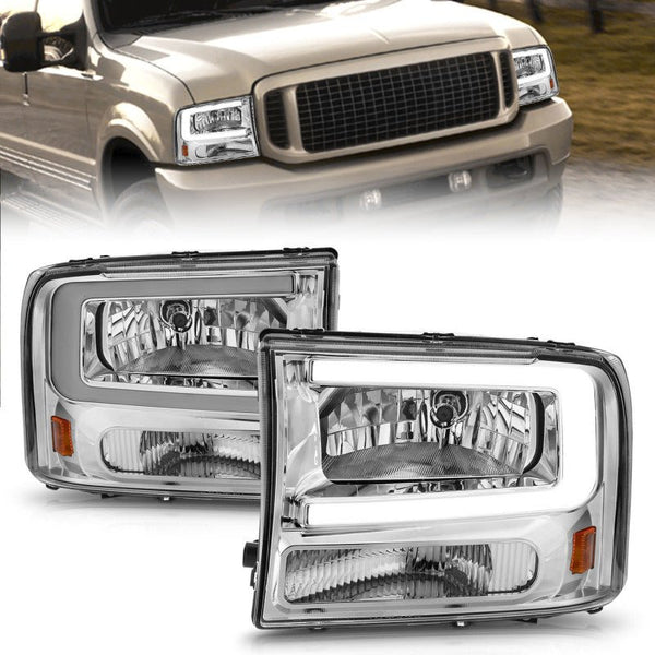 ANZO 99-04 Ford F250/F350/F450/Excursion (excl. 99) Crystal Headlights - w/ Light Bar Chrome Housing - Eastern Shore Retros