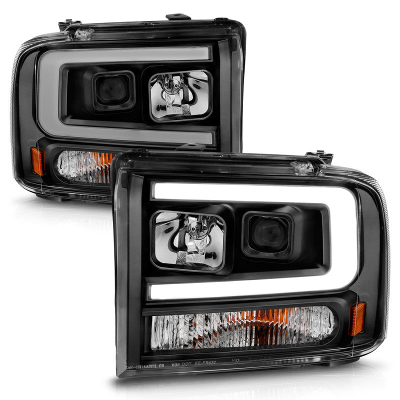 ANZO 99-04 Ford F250/F350/F450/Excursion (excl 99) Projector Headlights - w/ Light Bar Black Housing - Eastern Shore Retros