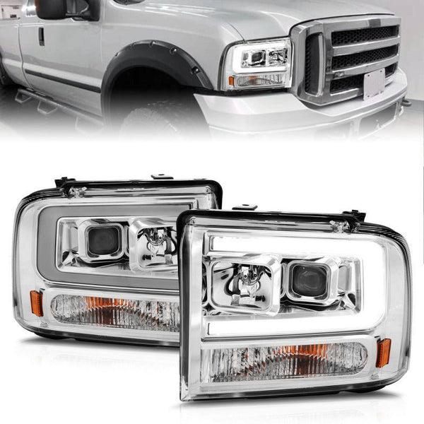 ANZO 99-04 Ford F250/F350/F450/Excursion (excl 99) Projector Headlights - w/Light Bar Chrome Housing - Eastern Shore Retros