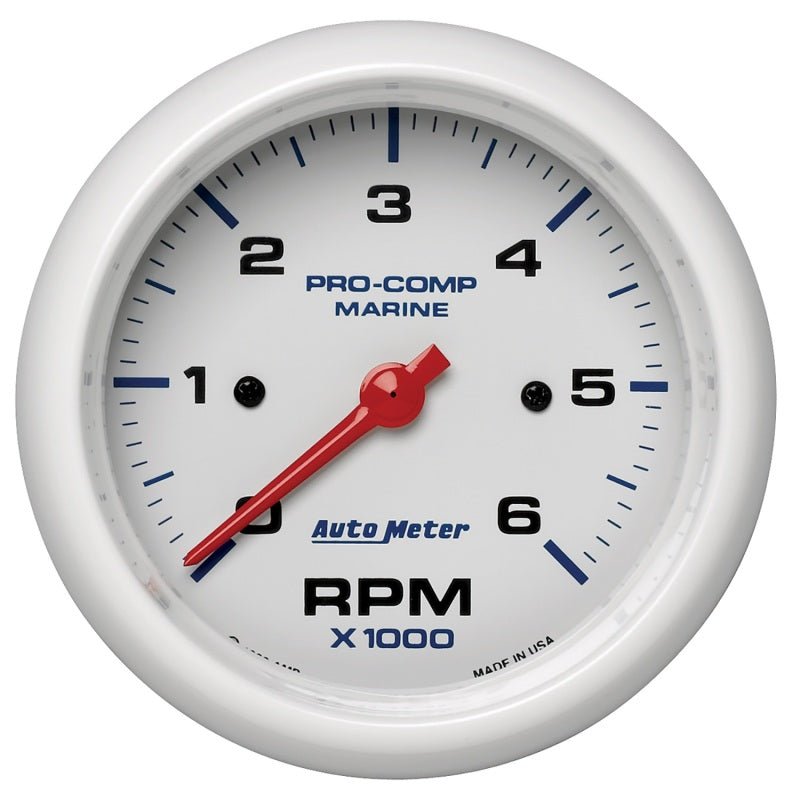 Autometer Marine White Ultra-Lite Gauge 3-3/8in Tachometer 6K RPM - Eastern Shore Retros