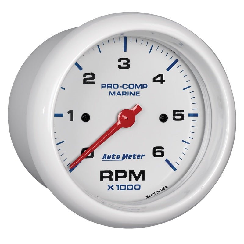 Autometer Marine White Ultra-Lite Gauge 3-3/8in Tachometer 6K RPM - Eastern Shore Retros