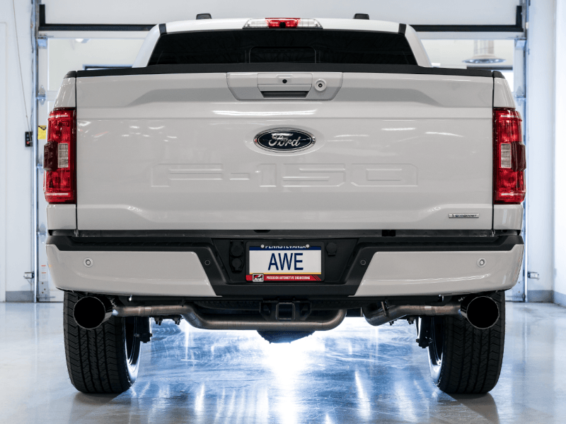 AWE 0FG 21+ Ford F150 Dual Split Rear Cat-Back Exhaust- 5in Diamond Black Tips - Eastern Shore Retros