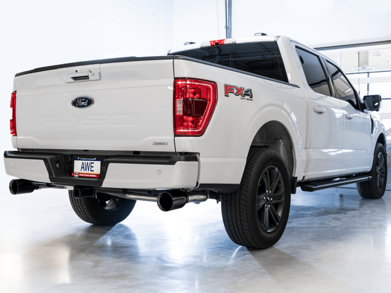 AWE 0FG 21+ Ford F150 Dual Split Rear Cat-Back Exhaust- 5in Diamond Black Tips - Eastern Shore Retros