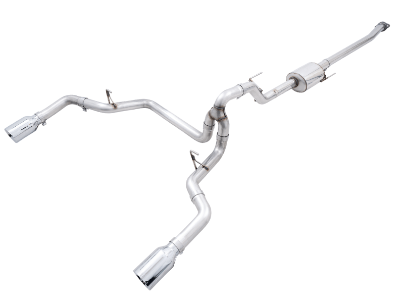 AWE 0FG 21+ Ford F150 Dual Split Rear Exhaust - 5in Chrome Silver Tips - Eastern Shore Retros