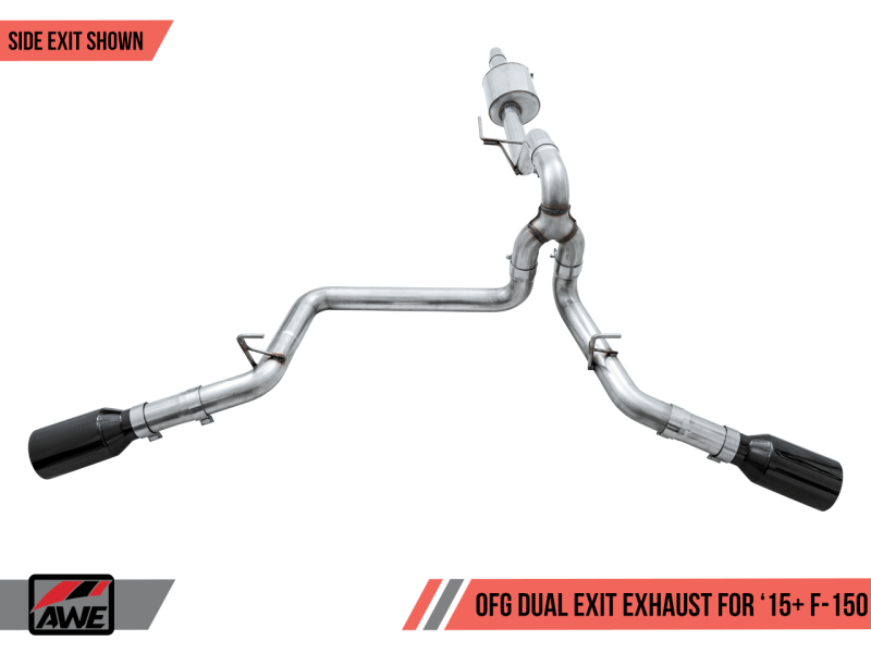 AWE Tuning 2015+ Ford F-150 0FG Dual Exit Performance Exhaust System w/5in Diamond Black Tips - Eastern Shore Retros