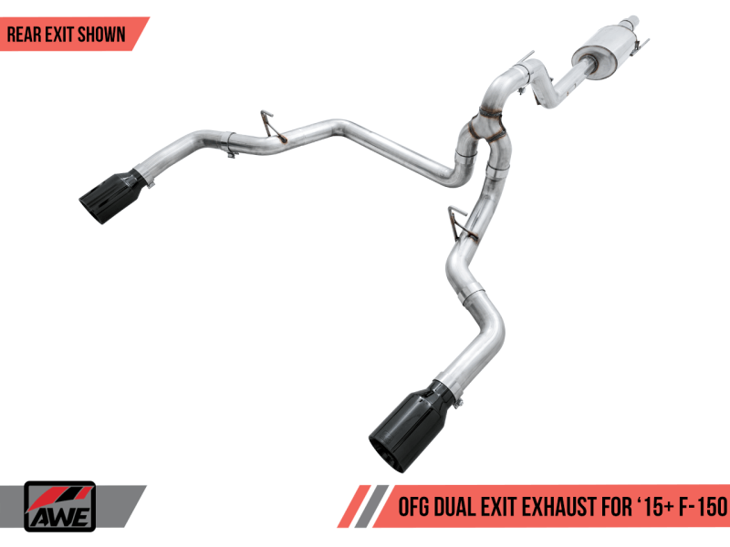 AWE Tuning 2015+ Ford F-150 0FG Dual Exit Performance Exhaust System w/5in Diamond Black Tips - Eastern Shore Retros