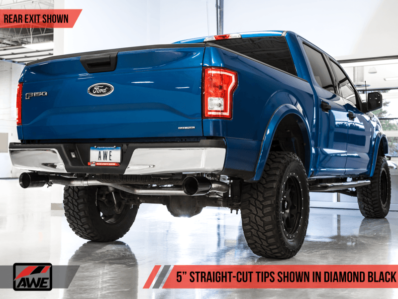 AWE Tuning 2015+ Ford F-150 0FG Dual Exit Performance Exhaust System w/5in Diamond Black Tips - Eastern Shore Retros