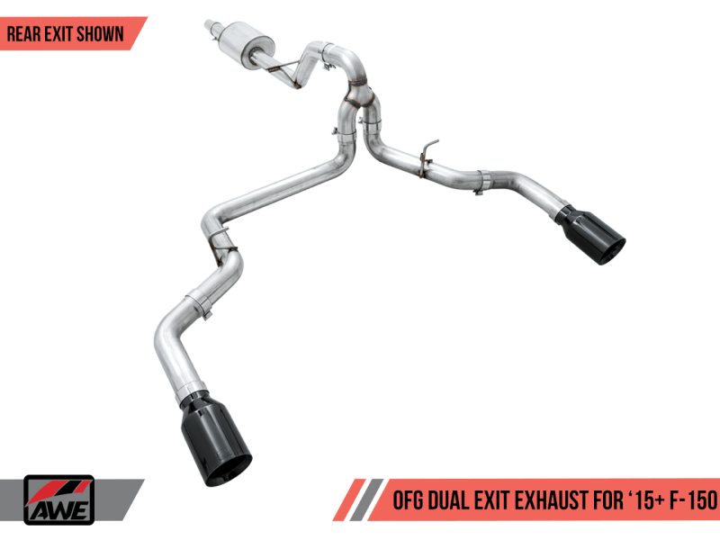 AWE Tuning 2015+ Ford F-150 0FG Dual Exit Performance Exhaust System w/5in Diamond Black Tips - Eastern Shore Retros