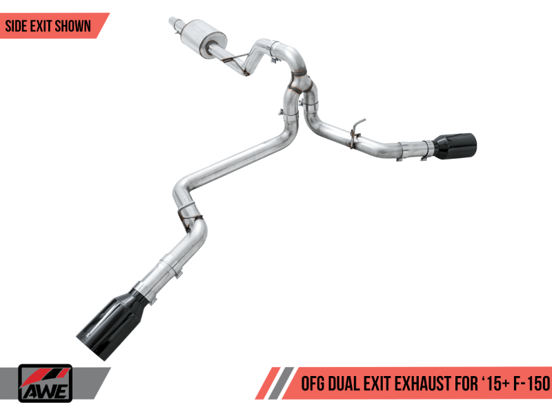 AWE Tuning 2015+ Ford F-150 0FG Dual Exit Performance Exhaust System w/5in Diamond Black Tips - Eastern Shore Retros