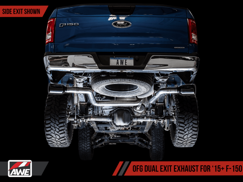 AWE Tuning 2015+ Ford F-150 0FG Dual Exit Performance Exhaust System w/5in Diamond Black Tips - Eastern Shore Retros