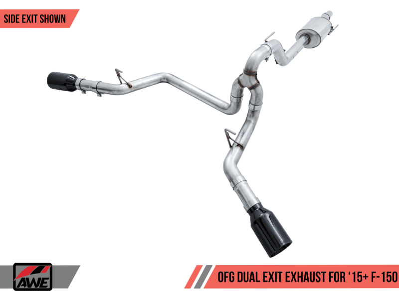 AWE Tuning 2015+ Ford F-150 0FG Dual Exit Performance Exhaust System w/5in Diamond Black Tips - Eastern Shore Retros