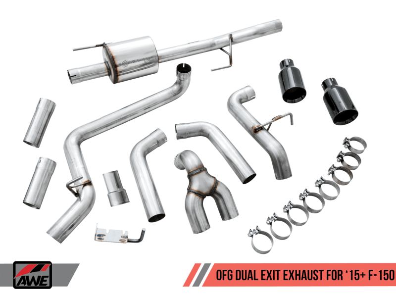 AWE Tuning 2015+ Ford F-150 0FG Dual Exit Performance Exhaust System w/5in Diamond Black Tips - Eastern Shore Retros