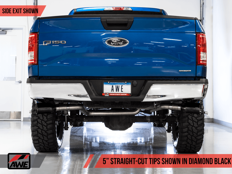 AWE Tuning 2015+ Ford F-150 0FG Dual Exit Performance Exhaust System w/5in Diamond Black Tips - Eastern Shore Retros